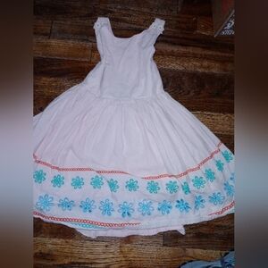 Mini Boden Light Pink Dress with Blue Floral Trim Size 5/6